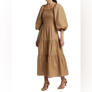 (W0) SEA New York Claudine puff-sleeve ruched dress with open back, size 12